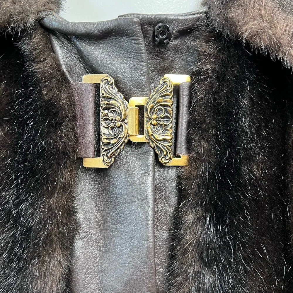 Vintage Russian Princess Leather Faux Fur Corset Penny Lane Coat